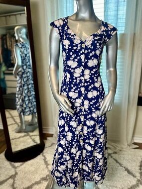 Anthropologie Maeve Tate Sundress Floral Motif Size 4 Fit & Flare Blue & White